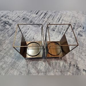 west elm Modern Geometric Metal Candle Holders Gold Set of 2
